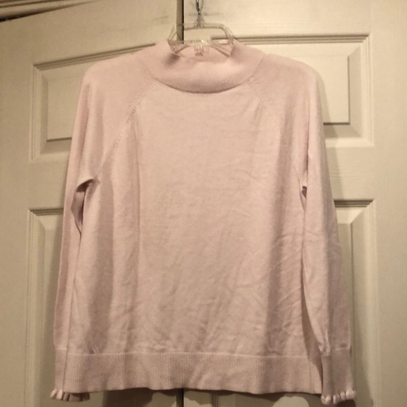 LOFT Sweaters - Loft -Medium -Blush Pink - Mock Turtleneck Sweater with Ruffle Sleeve Hem